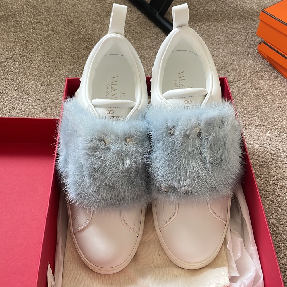 VALENTINO GARAVANI Leather & Mink Fur Sneakers, new